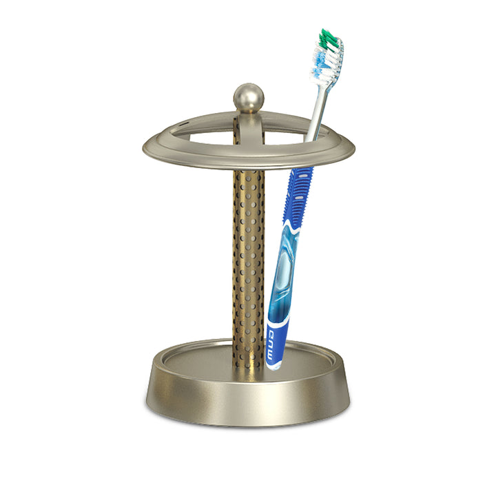 Metal Toothbrush Holder | Compact Multi-Slot Holder for Toothbrushes,Razors & Makeup Accessories | Pewter/Gold