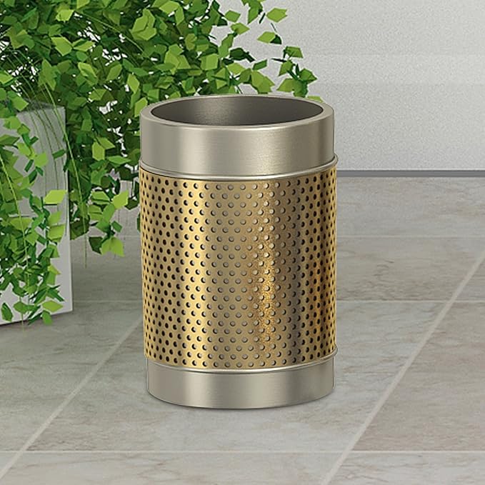 Stainless Steel Bathroom Tumbler Cup | Decorative Rinse Cup,Drinking Glass,Toothbrush & Makeup Brush Holder for Vanity Countertops,Sink & Desk | Pewter/Gold