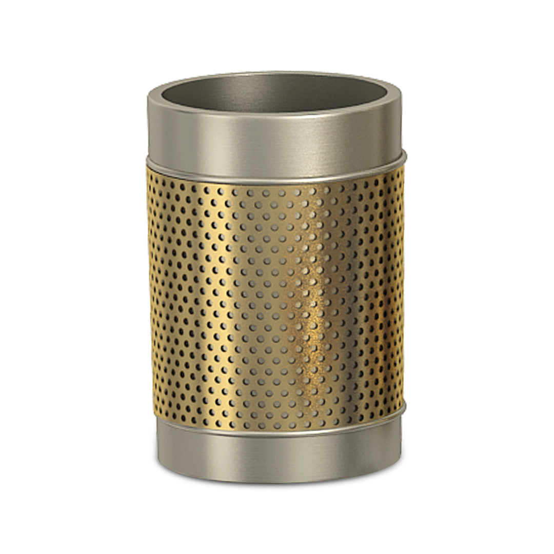 Stainless Steel Bathroom Tumbler Cup | Decorative Rinse Cup,Drinking Glass,Toothbrush & Makeup Brush Holder for Vanity Countertops,Sink & Desk | Pewter/Gold
