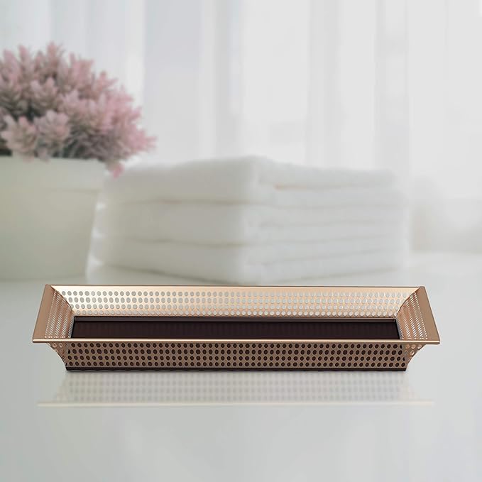 Stainless Steel Storage Organizer Tray for Bathroom Vanity Countertops, Closets, Dressers | Holder for Watch, Earring, Makeup Brush, Reading Glass, Hand Towel | Copper & Oil Rubbed Bronze
