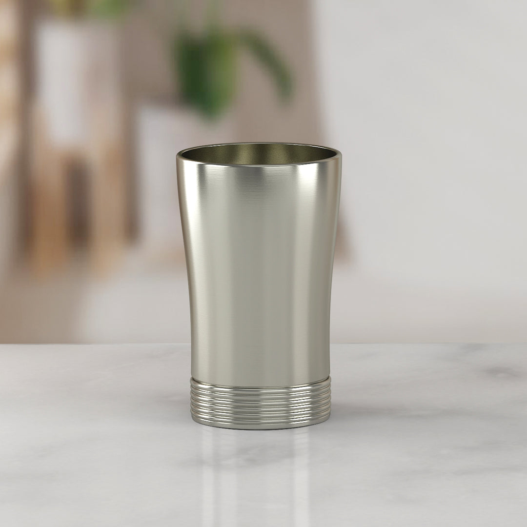 Bathroom Tumbler | Metal Cup for Bathroom Vanity Countertops for Rinsing,Drinking, Storing Dental Accessories and Organizing Makeup Brushes | Pewter Finish
