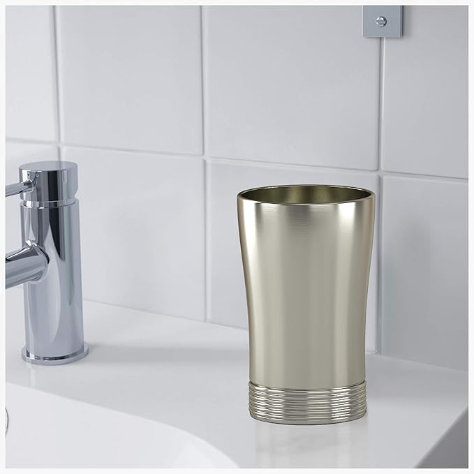 Bathroom Tumbler | Metal Cup for Bathroom Vanity Countertops for Rinsing,Drinking, Storing Dental Accessories and Organizing Makeup Brushes | Pewter Finish