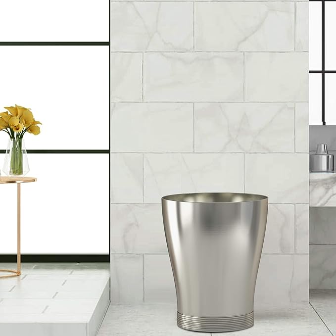 Metal Wastebasket, 7Qt, Matt Pewter