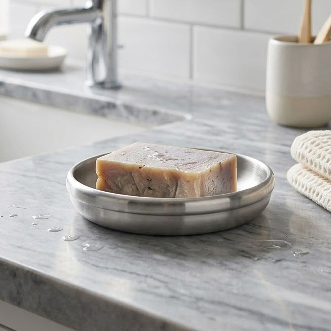 Stainless Steel Soap Dish, 4" x 4" x 1", Rust-Resistant Bathroom Soap Holder, Modern Countertop Soap Tray for Bathroom, Kitchen & Vanity
