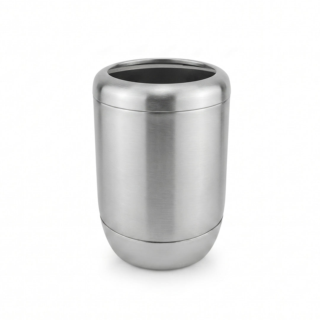 Modern Stainless Steel Toothbrush Holder, 3" x 3" x 5", Brushed Stainless Steel Finish, Rust-Resistant Bathroom Toothbrush Cup & Countertop Organizer
