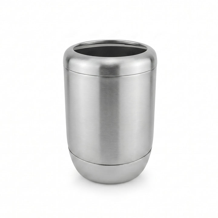 Modern Stainless Steel Toothbrush Holder, 3" x 3" x 5", Brushed Stainless Steel Finish, Rust-Resistant Bathroom Toothbrush Cup & Countertop Organizer