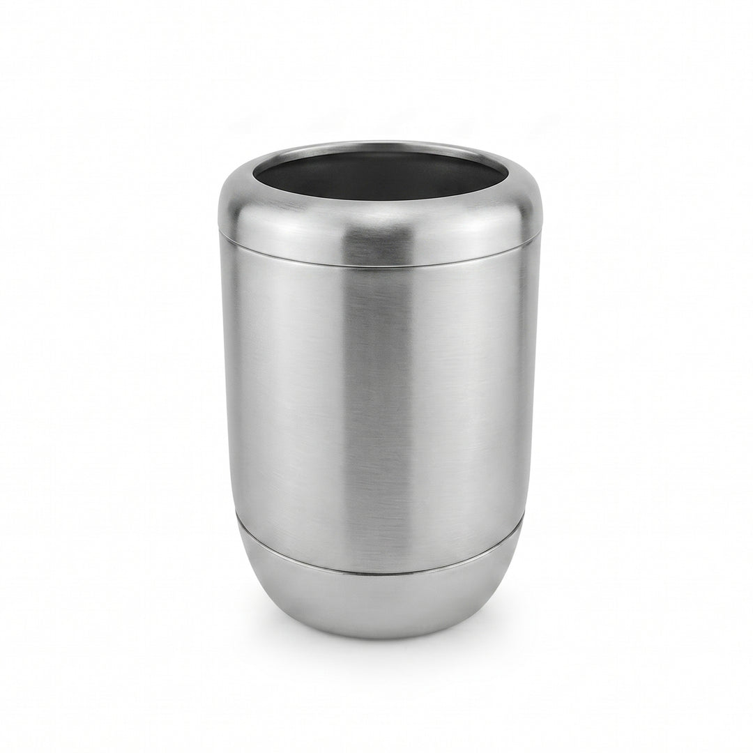 Modern Stainless Steel Toothbrush Holder, 3" x 3" x 4.5", Brushed Stainless Steel Finish, Rust-Resistant Bathroom Toothbrush Cup & Countertop Organizer