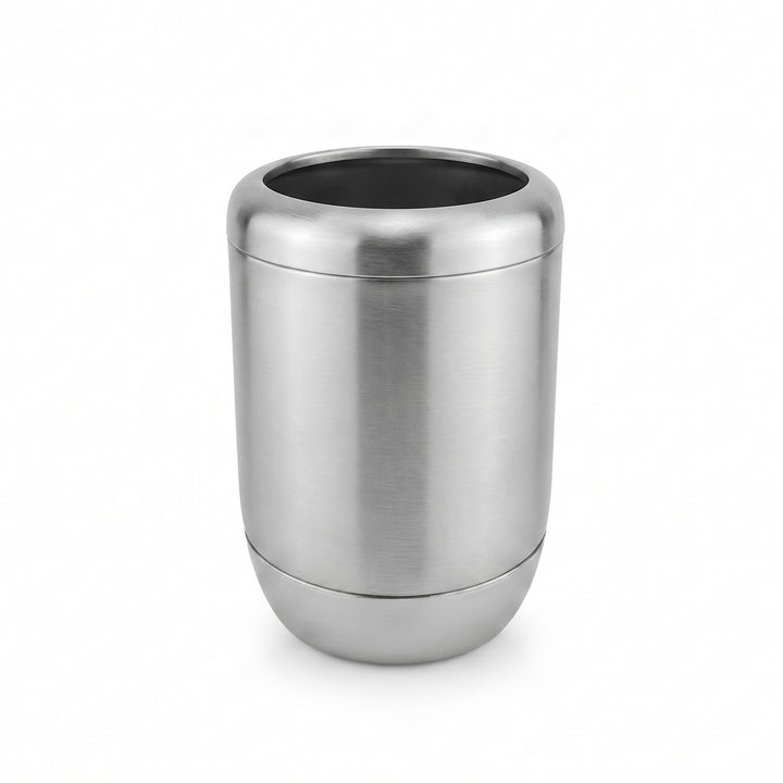 Modern Stainless Steel Toothbrush Holder, 3" x 3" x 4.5", Brushed Stainless Steel Finish, Rust-Resistant Bathroom Toothbrush Cup & Countertop Organizer