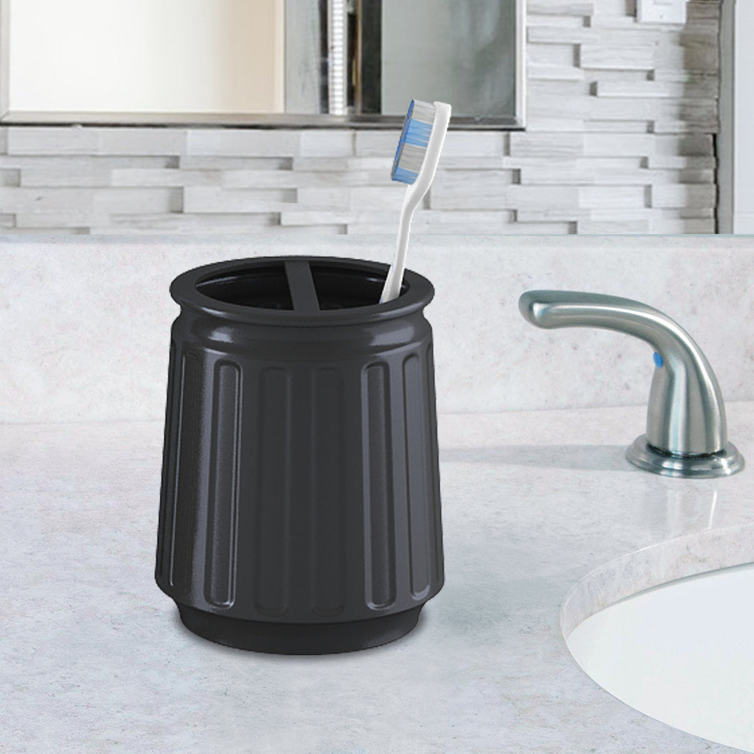 Stainless Steel Toothbrush Holder, 4" x 4" x 4", Black Powder-Coated Bathroom Toothbrush Organizer Cup, Rust-Resistant Countertop Toothbrush & Toothpaste Holder