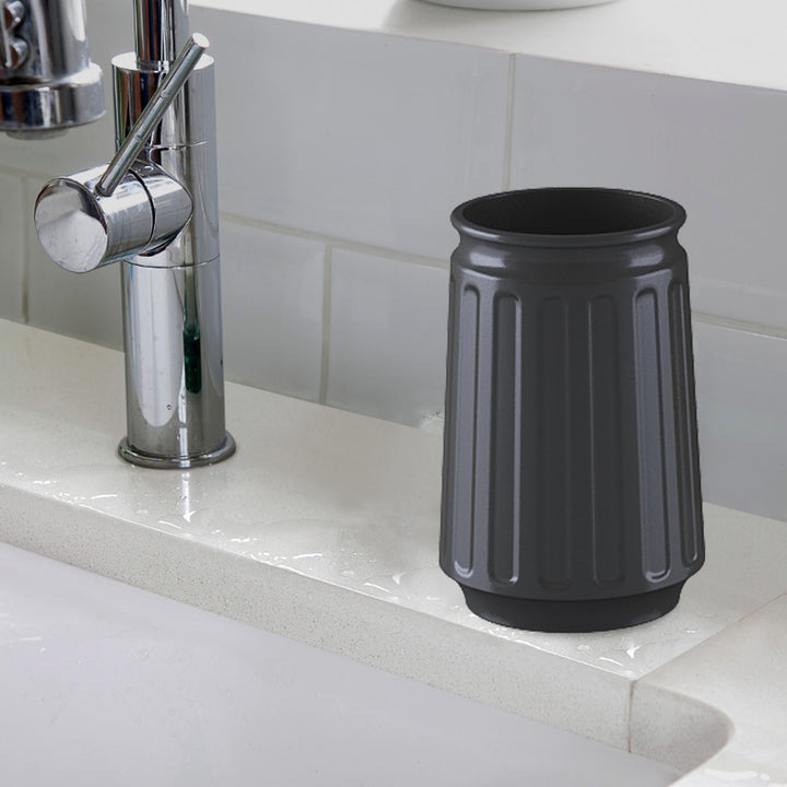 Stainless Steel Bathroom Tumbler Cup, 3" x 3" x 5", Black Powder-Coated Finish, Rust-Resistant Bathroom Cup for Toothbrushes, Rinsing & Vanity Organization