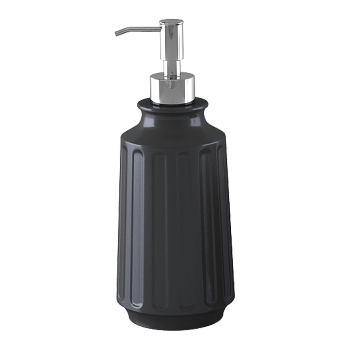 Stainless Steel Soap Dispenser, 3" x 3" x 8", Black Powder-Coated Finish, Refillable Bathroom & Kitchen Liquid Soap Pump, Rust-Resistant Countertop Soap Dispenser