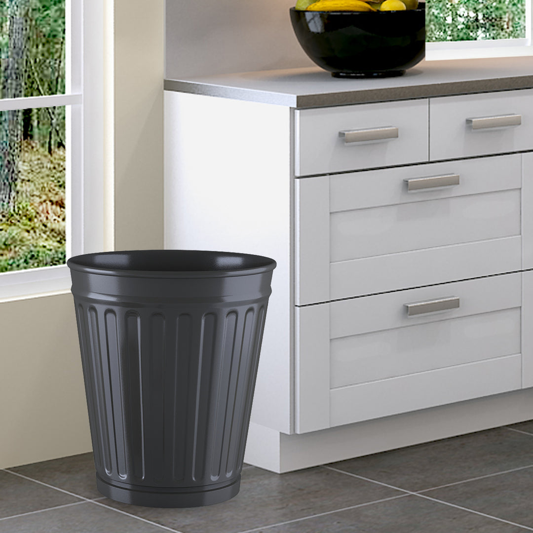 Stainless Steel Bathroom Waste Basket, 10.25" x 10.25" x 10.75", Black Powder-Coated Finish, Modern Rust-Resistant Trash Can for Bathroom, Bedroom, Office & Vanity