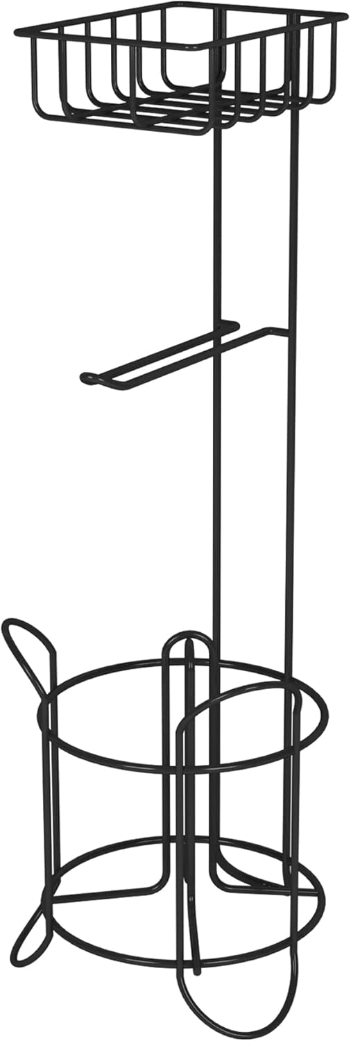 Toilet Paper Roll Holder | Freestanding Metal Wire Toilet Paper Roll  Stand and Dispenser with Storage Shelf for Cell, Mobile Phone | Bathroom Storage Organization | Holds 3 Mega Rolls | Black