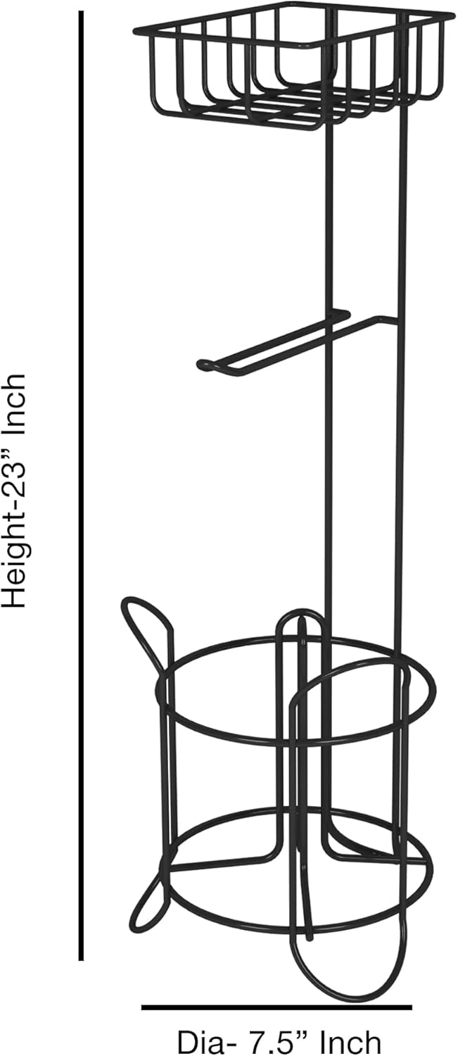 Toilet Paper Roll Holder | Freestanding Metal Wire Toilet Paper Roll  Stand and Dispenser with Storage Shelf for Cell, Mobile Phone | Bathroom Storage Organization | Holds 3 Mega Rolls | Black