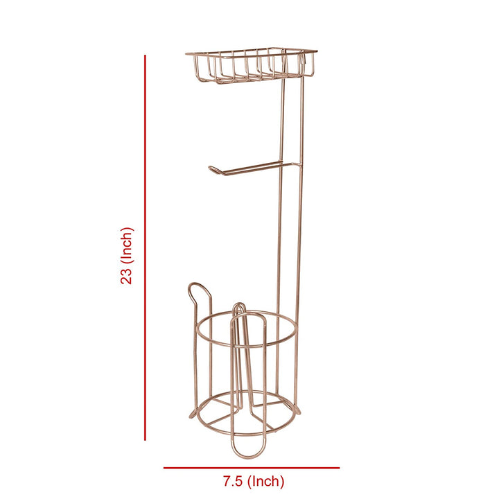 Freestanding Metal Wire Toilet Paper Roll Holder Stand and Dispenser with Storage Shelf for Cell, Mobile Phone | Bathroom Storage Organization | Holds 3 Mega Rolls |  Copper Finish