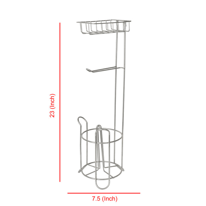 Freestanding Metal Wire Toilet Paper Roll Holder Stand and Dispenser with Storage Shelf for Cell, Mobile Phone | Bathroom Storage Organization | Holds 3 Mega Rolls | Silver Finish