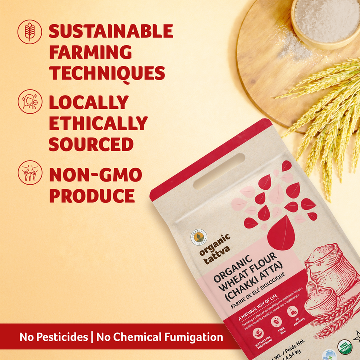 Organic Whole Wheat Flour (Chakki Atta) 10 lbs Pack of 5