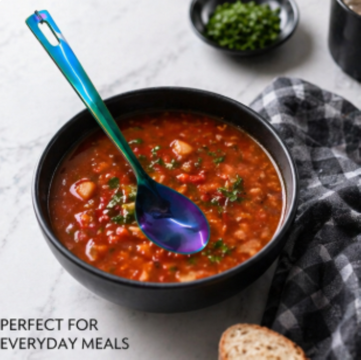 Crown Solid Spoon | 1.8 mm Stainless Steel | Rainbow Blue Finish Kitchen Utensil