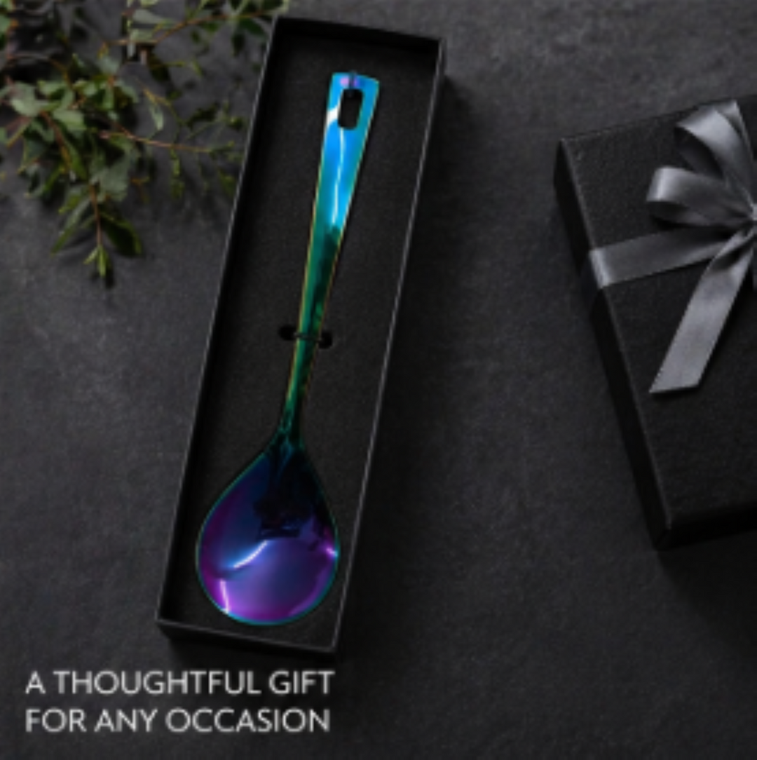 Crown Solid Spoon | 1.8 mm Stainless Steel | Rainbow Blue Finish Kitchen Utensil