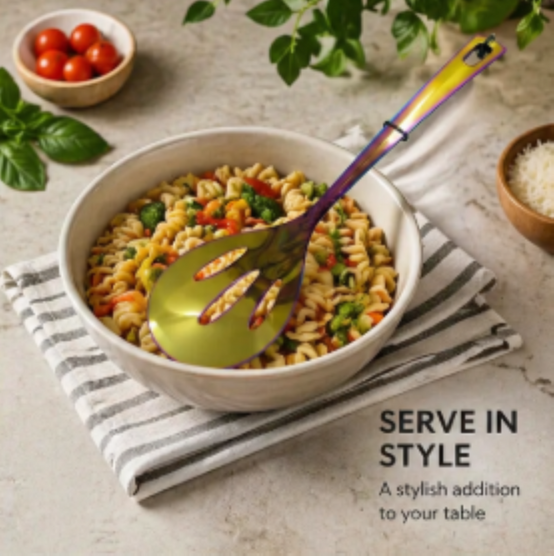 Crown Slotted Spoon | 1.8 mm Stainless Steel | Rainbow Gold Finish Kitchen Utensil