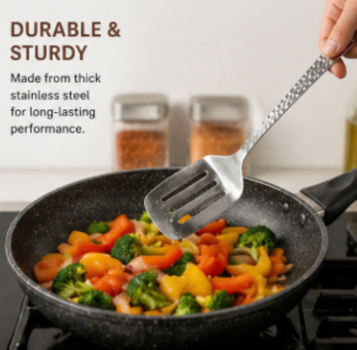 Stainless Steel Kitchen Tool Set of 5 | Slotted Spoon, Slotted Turner, Solid Spoon, Ladle & Skimmer | Shinny Finish