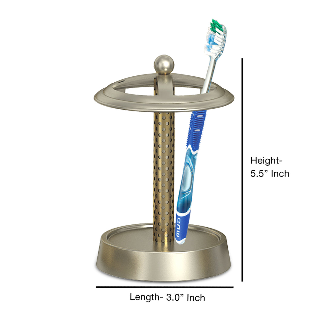 Metal Toothbrush Holder | Compact Multi-Slot Holder for Toothbrushes,Razors & Makeup Accessories | Pewter/Gold