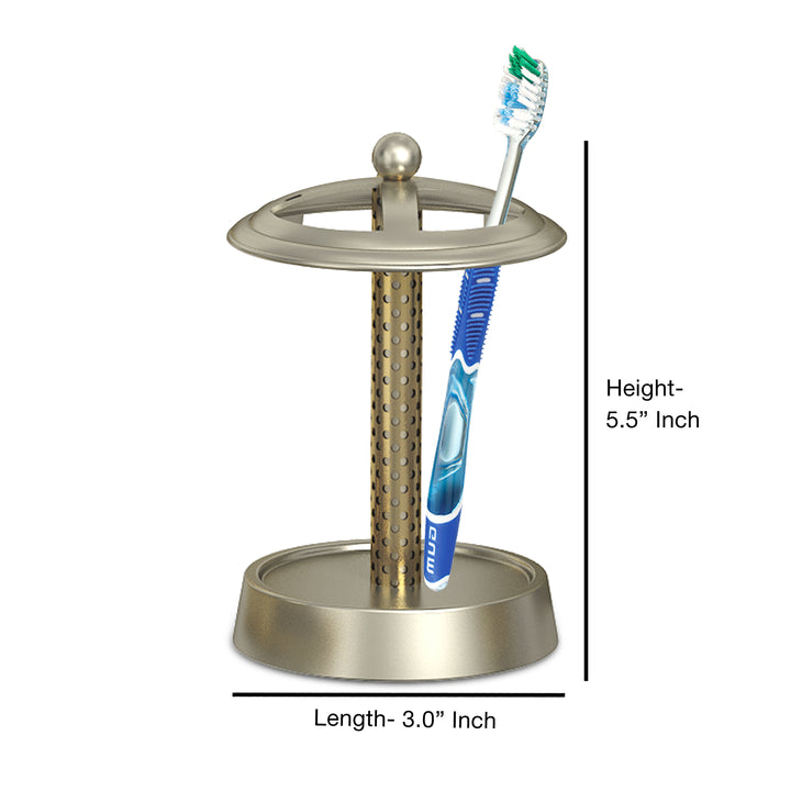 Metal Toothbrush Holder | Compact Multi-Slot Holder for Toothbrushes,Razors & Makeup Accessories | Pewter/Gold