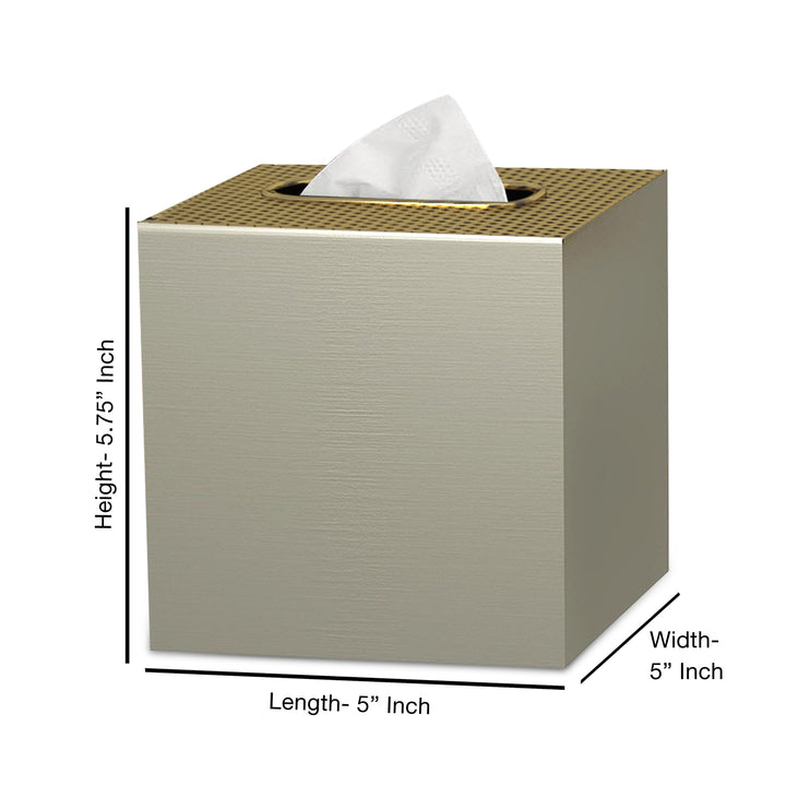 Tissue Box | Stainless Steel Square Facial Tissue Box Holder | Pewter/Gold Finish