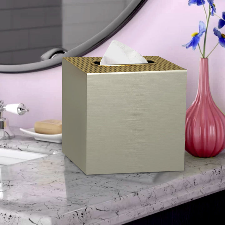Tissue Box | Stainless Steel Square Facial Tissue Box Holder | Pewter/Gold Finish