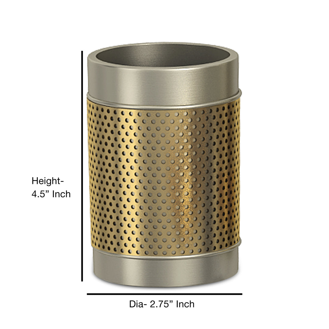 Stainless Steel Bathroom Tumbler Cup | Decorative Rinse Cup,Drinking Glass,Toothbrush & Makeup Brush Holder for Vanity Countertops,Sink & Desk | Pewter/Gold
