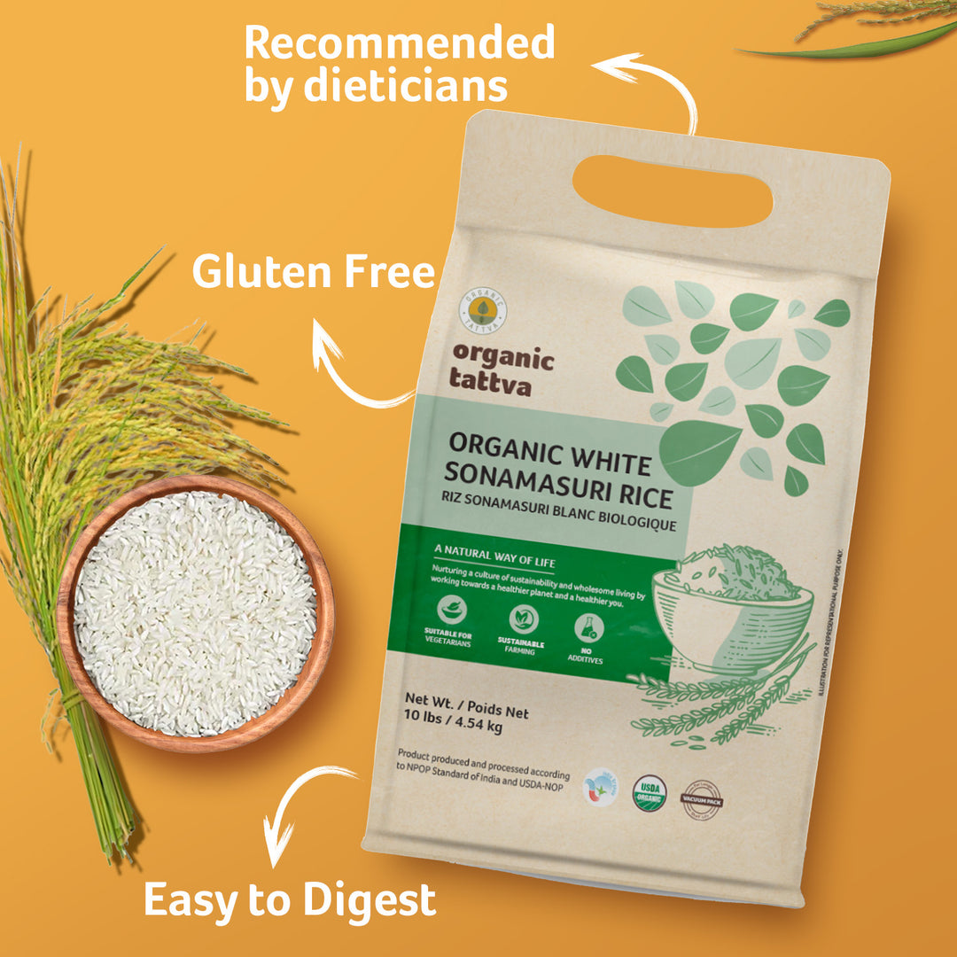 Organic White Sonamasuri Rice 10 lbs Pack of 4