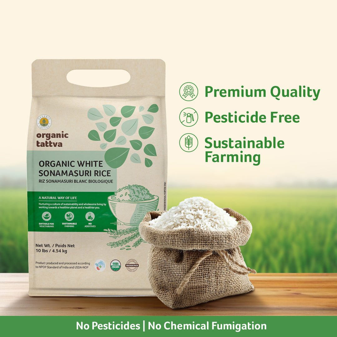 Organic White Sonamasuri Rice 10 lbs Pack of 4