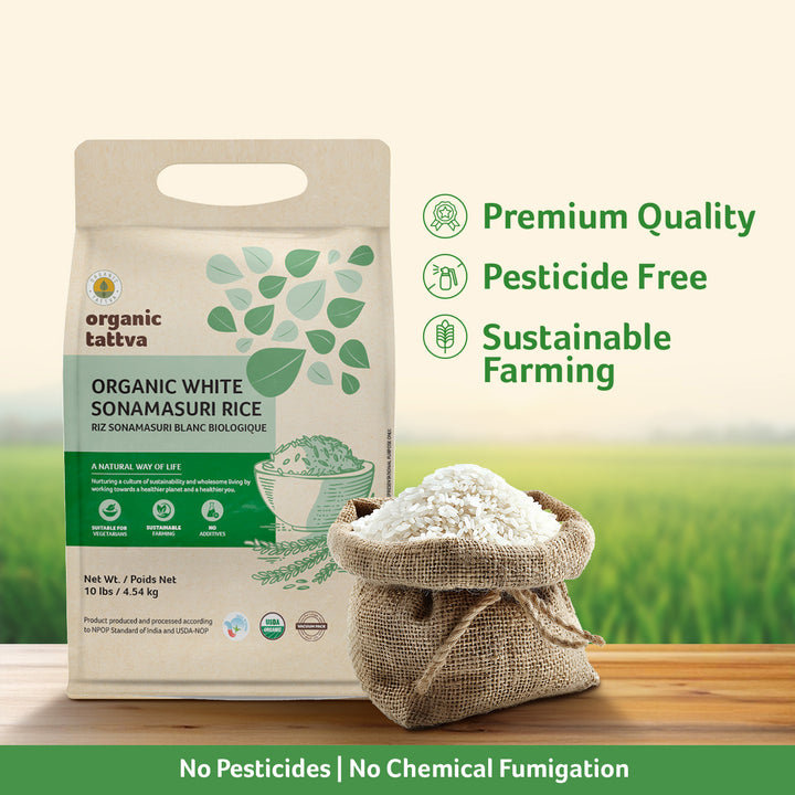 Organic White Sonamasuri Rice 10 lbs Pack of 4