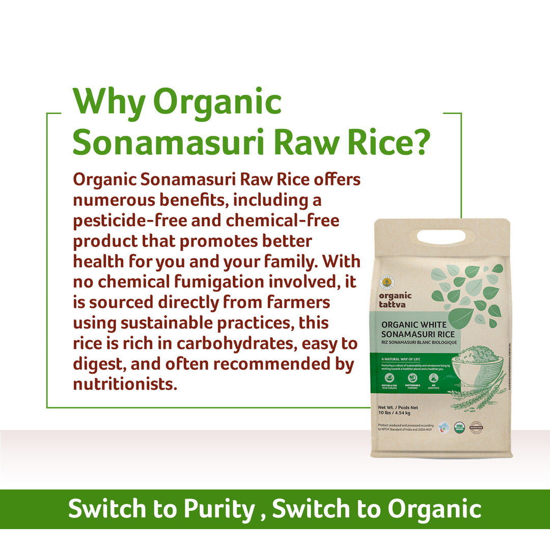 Organic White Sonamasuri Rice 10 lbs Pack of 4