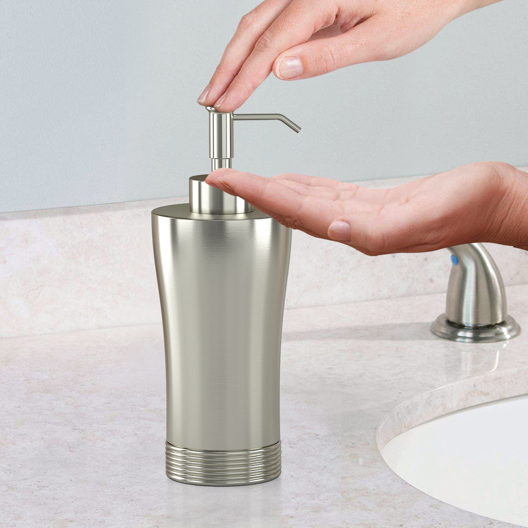 Metal  Liquid Soap Dispenser Pump Bottle | Bathroom Vanity & Kitchen Sink,Holds Soap,Lotion & Sanitizer | Pewter