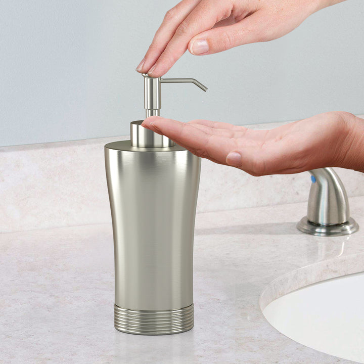Metal  Liquid Soap Dispenser Pump Bottle | Bathroom Vanity & Kitchen Sink,Holds Soap,Lotion & Sanitizer | Pewter