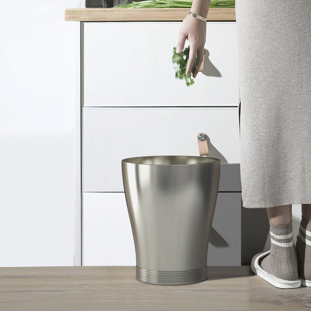 Stainless Steel Home Waste Bin 7 Qt | Modern Bathroom Trash Can | Matt Pewter