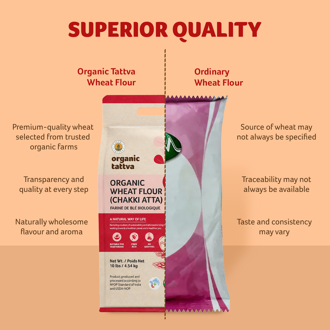 Organic Whole Wheat Flour (Chakki Atta) 10 lbs Pack of 5