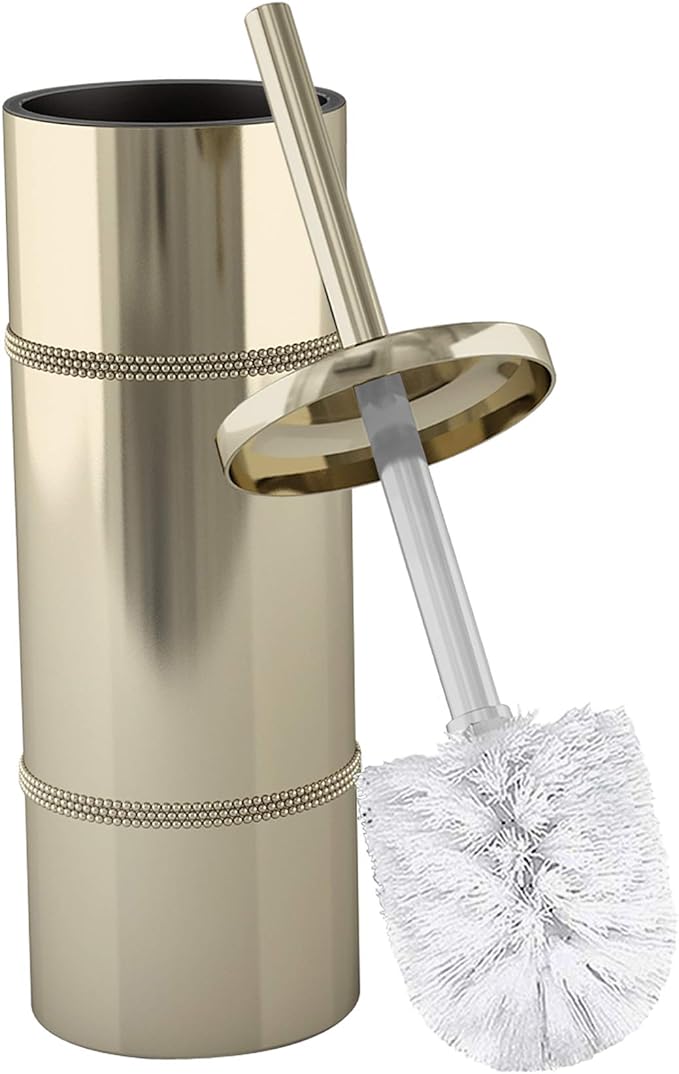 Stainless Steel Toilet Brush Holder | Gold Finish | Round Finish | Comes with a Complete Plastic Liner Inside to Prevent Dripping