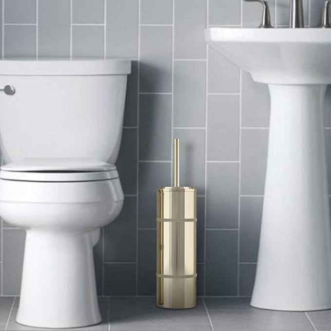 Stainless Steel Toilet Brush Holder | Gold Finish | Round Finish | Comes with a Complete Plastic Liner Inside to Prevent Dripping