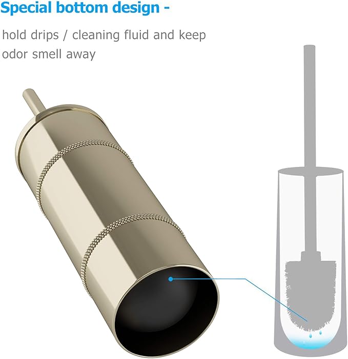 Stainless Steel Toilet Brush Holder | Gold Finish | Round Finish | Comes with a Complete Plastic Liner Inside to Prevent Dripping