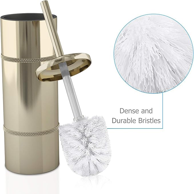 Stainless Steel Toilet Brush Holder | Gold Finish | Round Finish | Comes with a Complete Plastic Liner Inside to Prevent Dripping