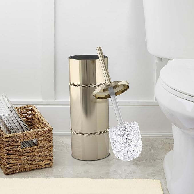 Stainless Steel Toilet Brush Holder | Gold Finish | Round Finish | Comes with a Complete Plastic Liner Inside to Prevent Dripping