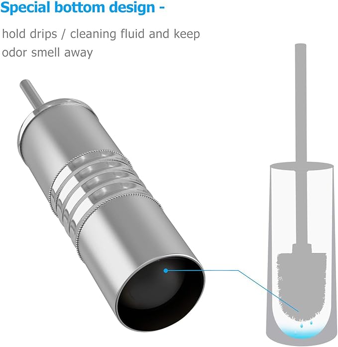 Stainless Steel Toilet Brush Holder | Round Shape | Hammered Silver Finish | Comes with a Complete Plastic Liner Inside to Prevent Dripping