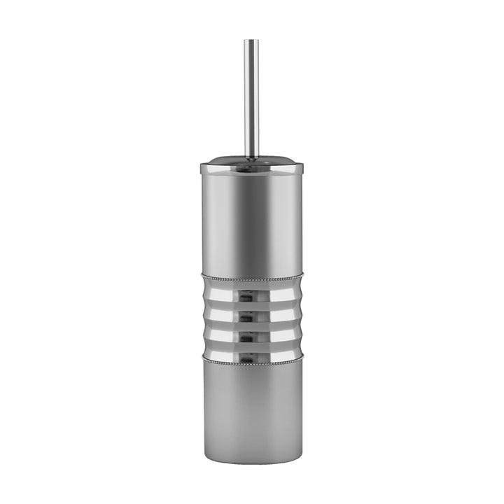 Stainless Steel Toilet Brush Holder | Round Shape | Hammered Silver Finish | Comes with a Complete Plastic Liner Inside to Prevent Dripping