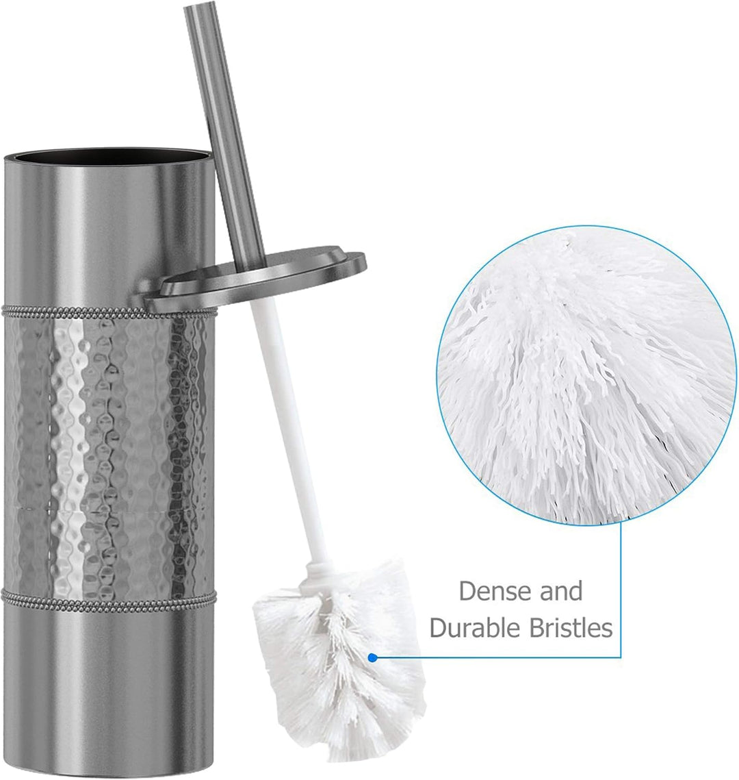 Stainless Steel Hammered Toilet Brush Holder for Bathroom Shiny Finish Comes with a Complete Plastic Liner Inside to Prevent Dripping