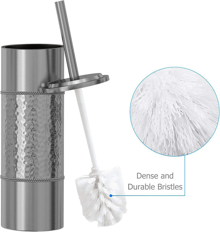 Stainless Steel Hammered Toilet Brush Holder for Bathroom Shiny Finish Comes with a Complete Plastic Liner Inside to Prevent Dripping
