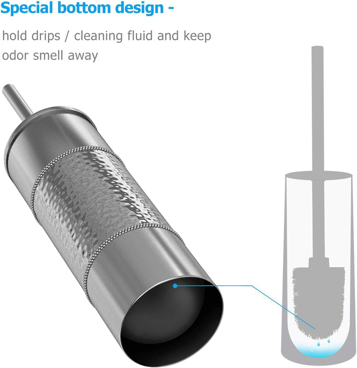Stainless Steel Hammered Toilet Brush Holder for Bathroom Shiny Finish Comes with a Complete Plastic Liner Inside to Prevent Dripping