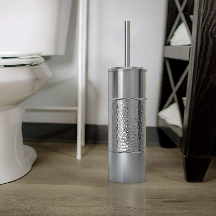 Stainless Steel Hammered Toilet Brush Holder for Bathroom Shiny Finish Comes with a Complete Plastic Liner Inside to Prevent Dripping