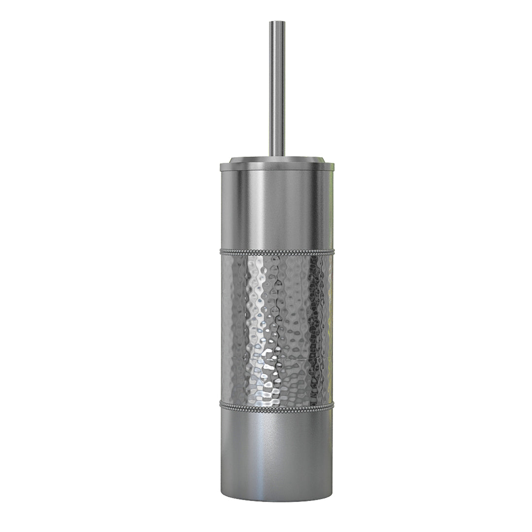 Stainless Steel Hammered Toilet Brush Holder for Bathroom Shiny Finish Comes with a Complete Plastic Liner Inside to Prevent Dripping